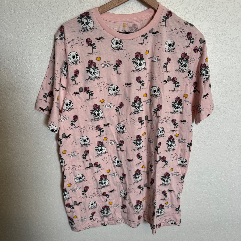 Western Graphic Indie Grunge Eighty Eight Brand Skull Rose Tee Large Pink